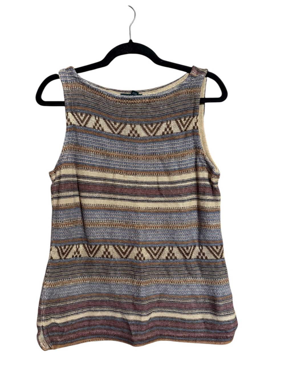 Lauren Ralph Lauren Linen Cotton Knit Striped Sleeveless Blouse Top Size Medium
